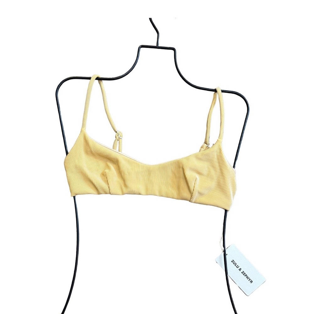 Zulu & Zephyr Signature Stripe Minimal Bralette Bikini Top Yellow NWT $115 Sz 4